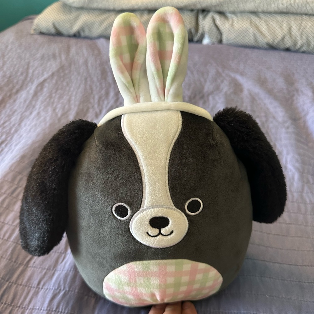 Squishmallows Rare 12-Inch Nathaniel The Black Dog with Easter Bunny Ears